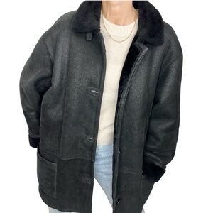 Vintage Dominic Bellissimo black suede shearling boxy button up coat 14